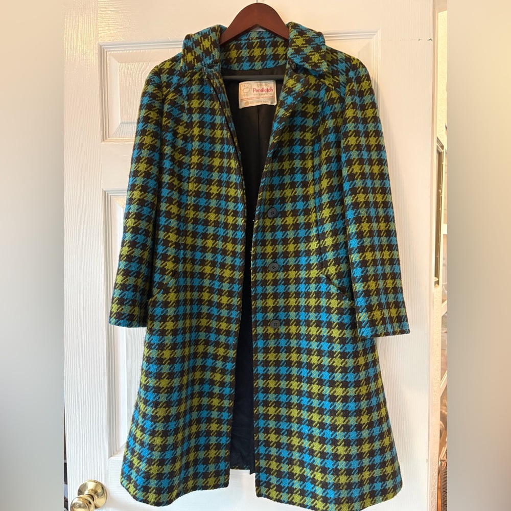 Vintage Pendleton Wool Coat with Blue and Green Accents